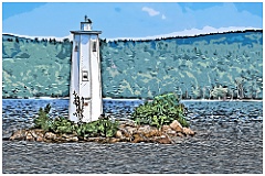 Loon Island Lighthouse on Lake Sunapee -Digital Painting